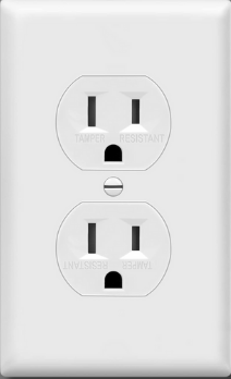 Photo of a Standard outlet: two rounded outlet faces with one cover screw in the center.